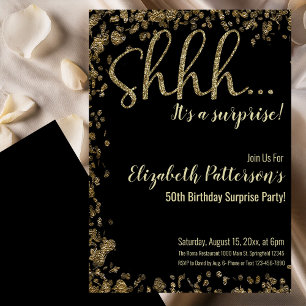 Shhh It's a Surprise Birthday Party Gold Adult Invitation