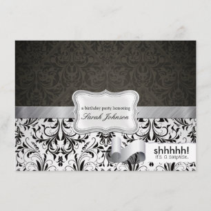 Shhh! It's a surprise. Black and White Damask Invitation