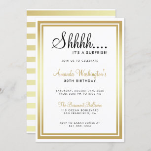 Shhh... I'ts A Surprise! Elegant Gold Birthday Invitation