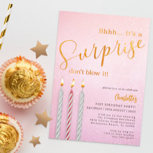 Shhh It's A Surprise Pink Birthday Party Invitation