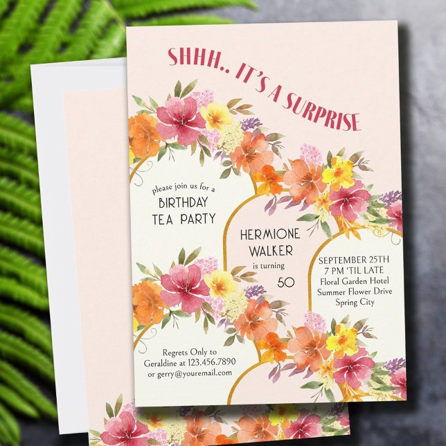 Shhh It's a Surprise Pretty Floral Arches Birthday Invitation (Creator Uploaded)