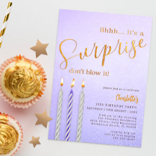 Shhh It's A Surprise Purple Birthday Party Invitation