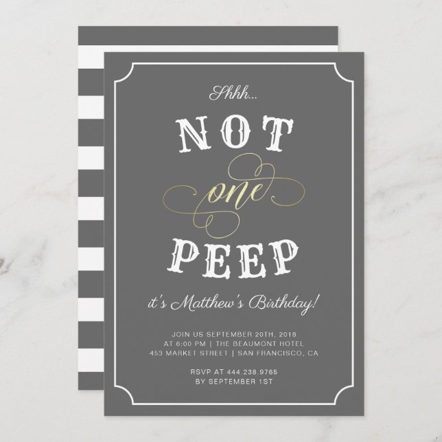Shhh... Not One Peep Surprise Party Invitation (Front/Back)