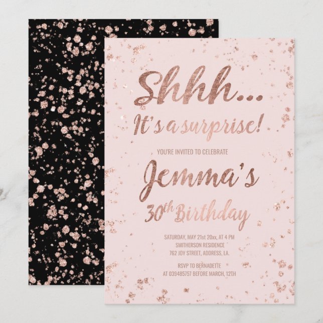 Shhh rose gold confetti blush 30th Birthday Invitation (Front/Back)