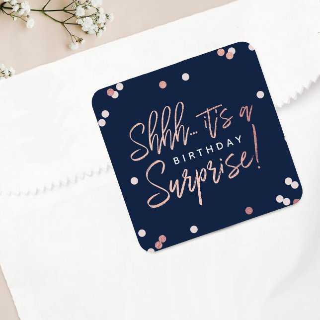Shhh... Surprise Birthday Party Favour Square Sticker (Creator Uploaded)
