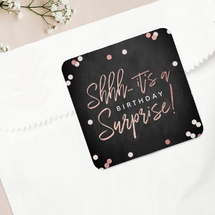 Shhh... Surprise Birthday Party Favour Square Sticker