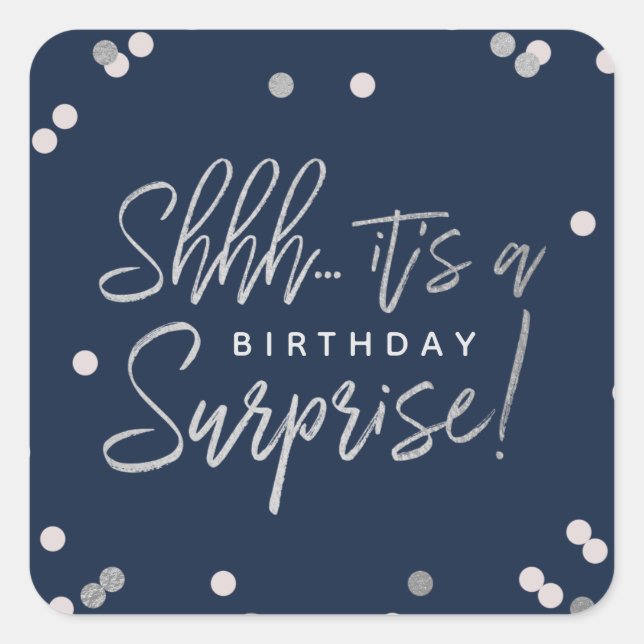 Shhh... Surprise Birthday Party Favour Square Sticker (Front)