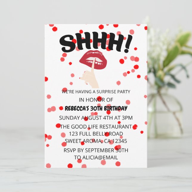 SHHH! Surprise Birthday Party Invitation (Standing Front)
