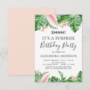 Shhh Surprise Birthday Party Tropical Palm Floral Invitation