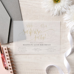 Shhh Surprise Birthday Party Vellum Invitations