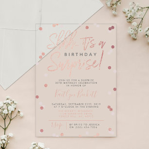 Shhh... Surprise Birthday Rose Gold Foil Confetti Acrylic Invitations
