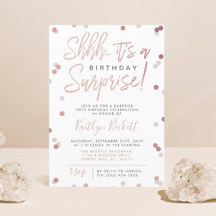 Shhh... Surprise Birthday Rose Gold Foil Confetti Invitation