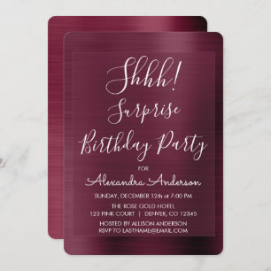 Shhh! Surprise Burgundy Birthday Party Invitation