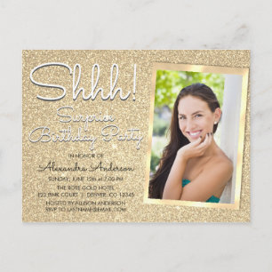 Shhh! Surprise Gold Birthday Party Photo Postcard