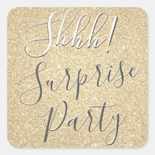 Shhh! Surprise Gold Birthday Party Square Sticker