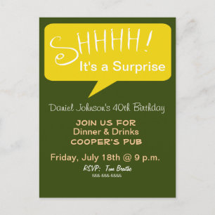Shhh Surprise Party - Green & Gold Invitation Postcard
