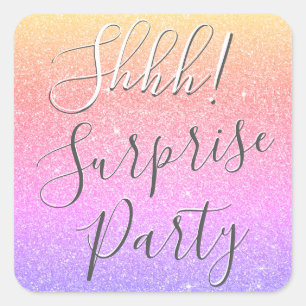 Shhh! Surprise Purple Pink Birthday Party Square Sticker