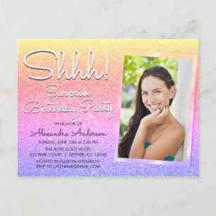 Shhh! Surprise Rainbow Birthday Party Photo Postcard