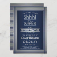 Shhh! Surprise Retirement Party Elegant Navy Blue