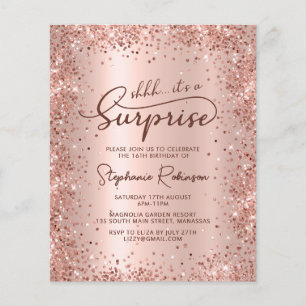 Shhh Surprise Rose Gold Sweet 16 Birthday Invite