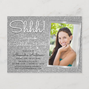 Shhh! Surprise Silver Birthday Party Photo Postcard