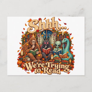 Shhh We're Trying to Read Autumn Cryptid Book Club Postcard