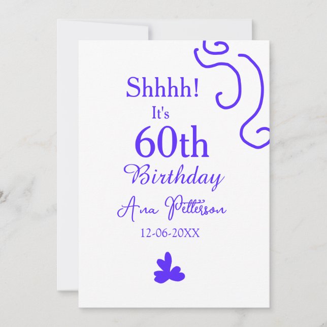 Shhhh it's 60th birthday add name purple spanish r holiday card (Front)