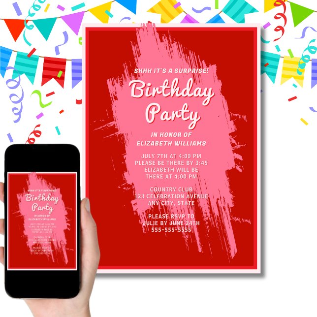 Shhhh Surprise Birthday Party Preppy Pink Glam   F Invitation (Creator Uploaded)