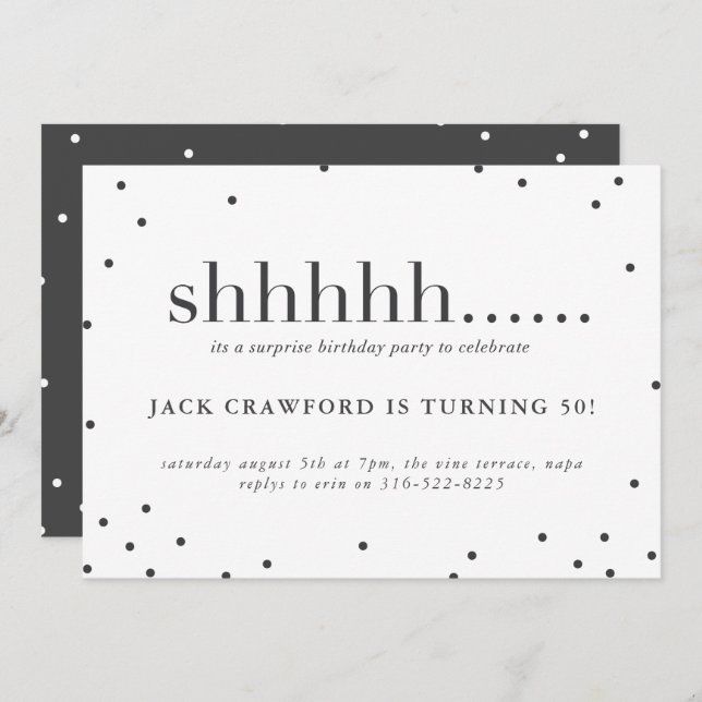 Shhhhh, surprise birthday party invitation (Front/Back)