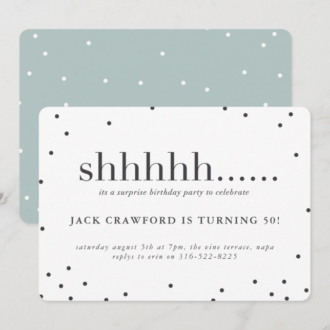 Shhhhh, surprise birthday party invitation (Front/Back)