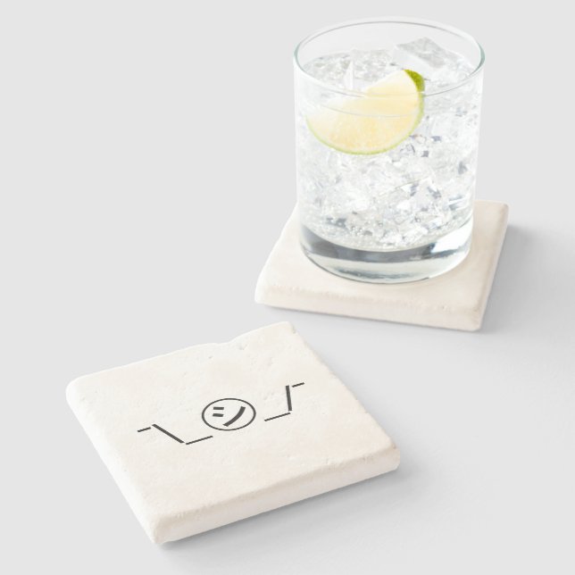 Shi Kana Shrug Emoticon ¯\_㋛_/¯ Japanese Kaomoji Stone Coaster (Side)