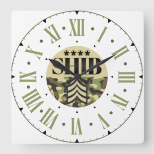Shib Army General Roman Numeral Square Wall Clock