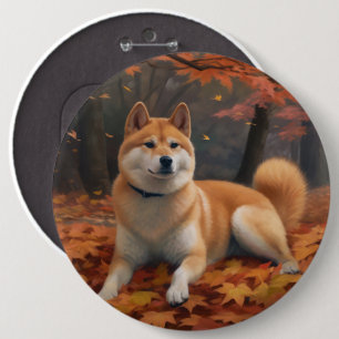 Shib Inu in Autumn Leaves Fall Inspire  6 Cm Round Badge