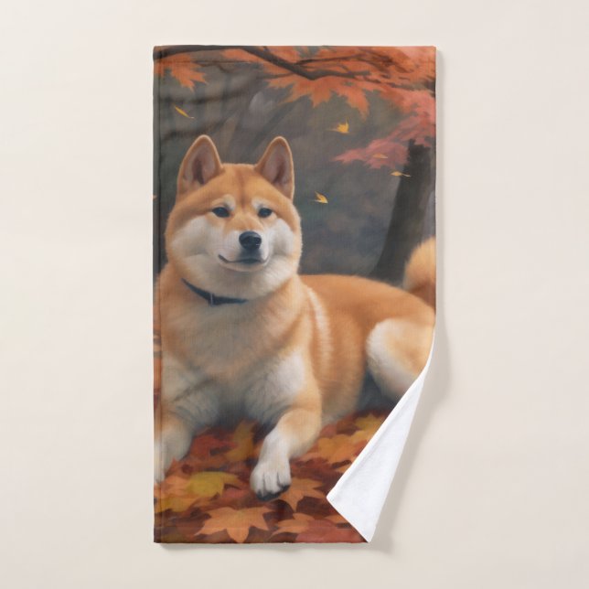 Shib Inu in Autumn Leaves Fall Inspire  Bath Towel Set (Hand Towel)