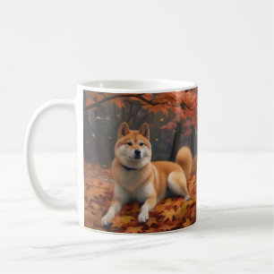Shib Inu in Autumn Leaves Fall Inspire Coffee Mug