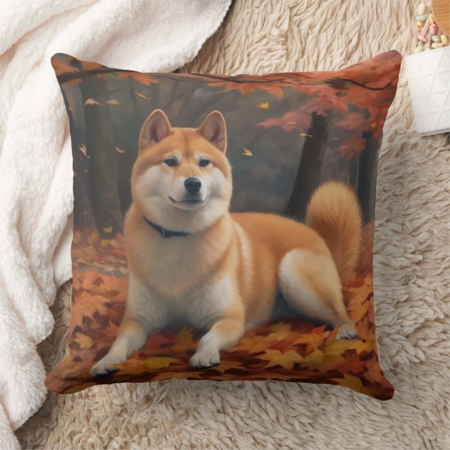 Shib Inu in Autumn Leaves Fall Inspire  Cushion (Blanket)