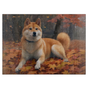 Shib Inu in Autumn Leaves Fall Inspire Cutting Board