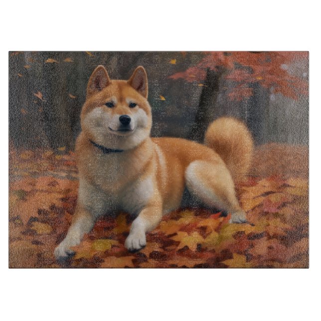 Shib Inu in Autumn Leaves Fall Inspire  Cutting Board (Front)