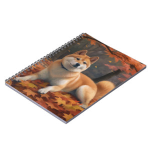 Shib Inu in Autumn Leaves Fall Inspire Notebook
