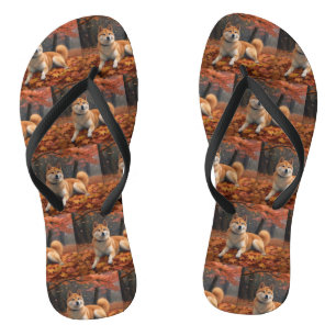 Shib Inu in Autumn Leaves Fall Inspire  Thongs
