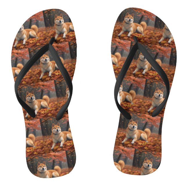 Shib Inu in Autumn Leaves Fall Inspire  Thongs (Footbed)