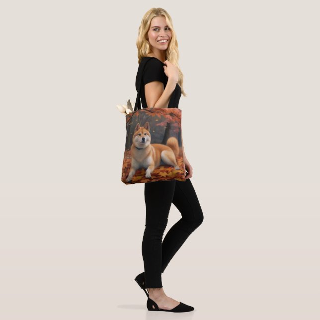 Shib Inu in Autumn Leaves Fall Inspire  Tote Bag (On Model)