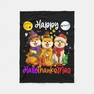 Shiba Dog Christmas Thanksgiving Happy Halloween Fleece Blanket