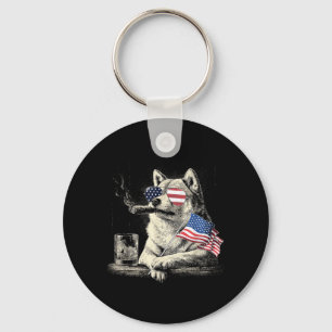 Shiba Dog Dad Patriotic Aamerican Flag July Fourth Key Ring