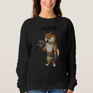 Shiba Dog Muscle Training With Dumbbell In Fitness Sweatshirt