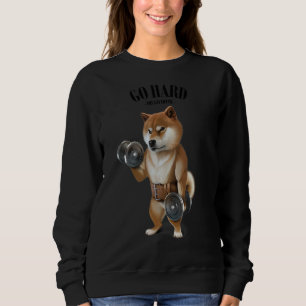 Shiba Dog Muscle Training With Dumbbell In Fitness Sweatshirt