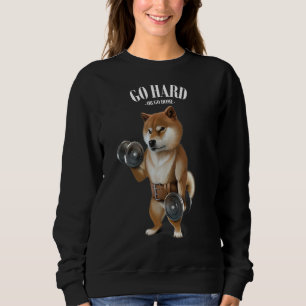 Shiba Dog Muscle Training With Dumbbell In Fitness Sweatshirt