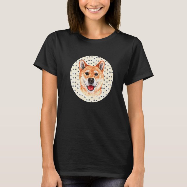 Shiba Inu American Dog Usa Patriotic Dog Stars Jul T-Shirt (Front)