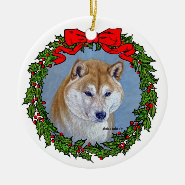Shiba Inu Art by Glenda S. Harlan Ceramic Ornament (Front)
