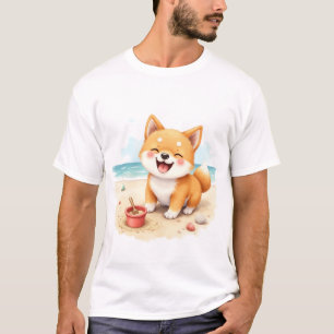 Shiba Inu Beach Fun Illustration T-Shirt